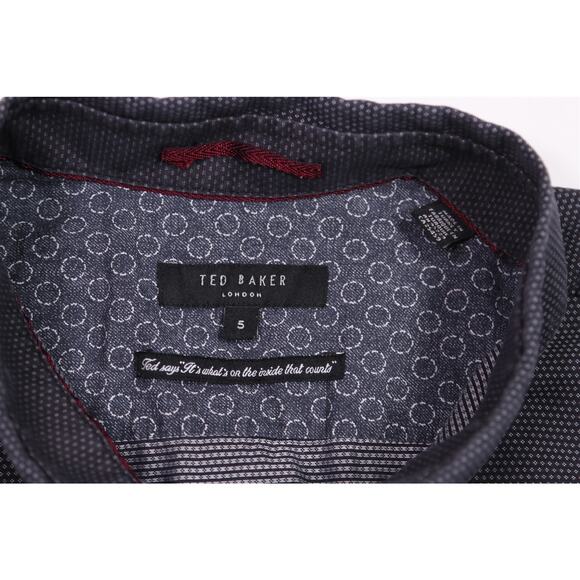 Ted Baker Men's Navy Blue Print Design Cotton Short Sleeve Button-Up Shirt 5/L - Picture 5 of 6